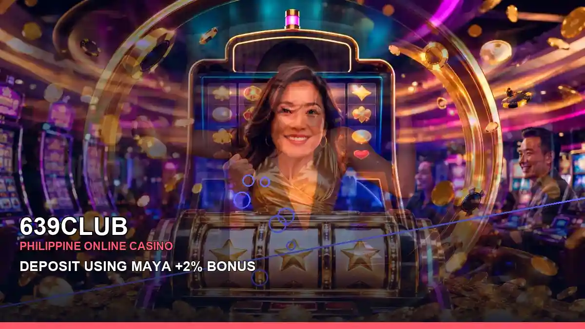 639CLUB Philippines casino guide featuring close-up night slot gameplay and an adult casino host